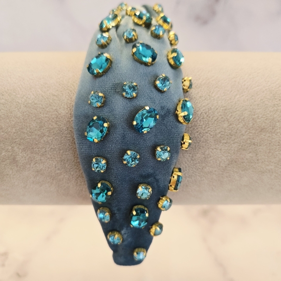Lele Sadoughi Birthstone DECEMBER - Oval Crystal Velvet Headband in Blue Topaz - Picture 5 of 9